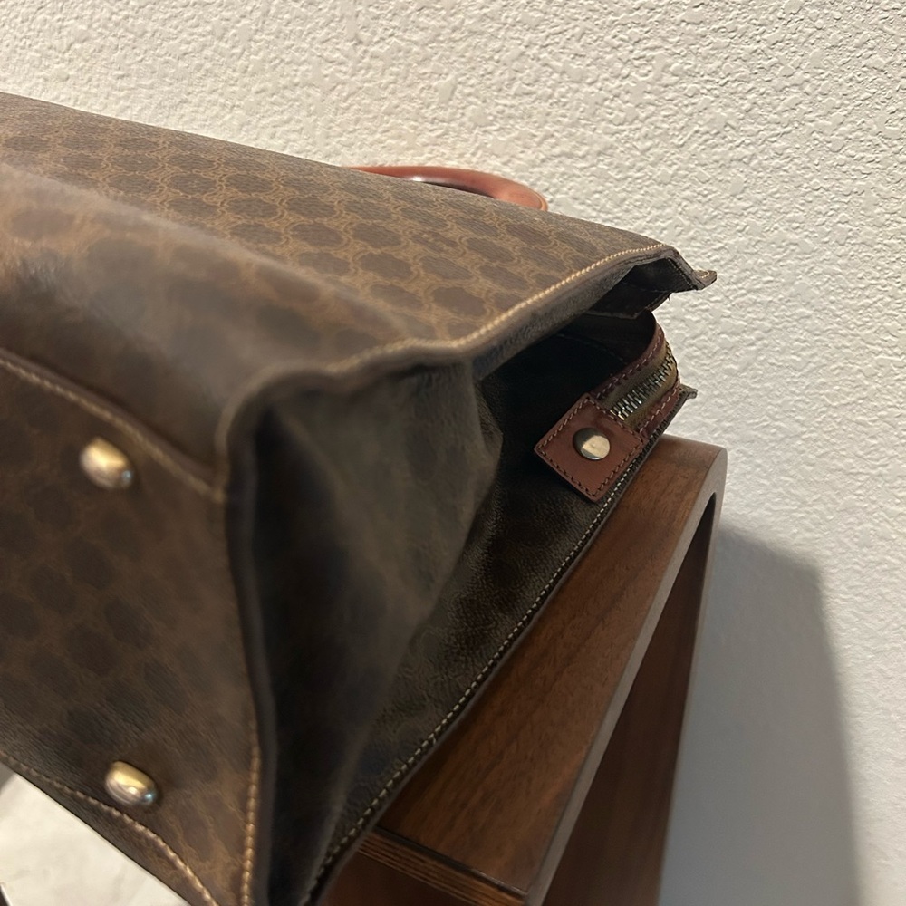 Celine Brown Macadam Top Handle Tote with Tan Leather Circular Handles - Picture 9 of 16